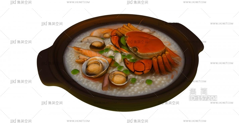 一碗砂锅螃蟹海鲜粥 su草图模型