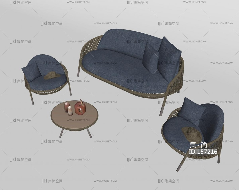 现代户外沙发 户外卡座沙发SU模型