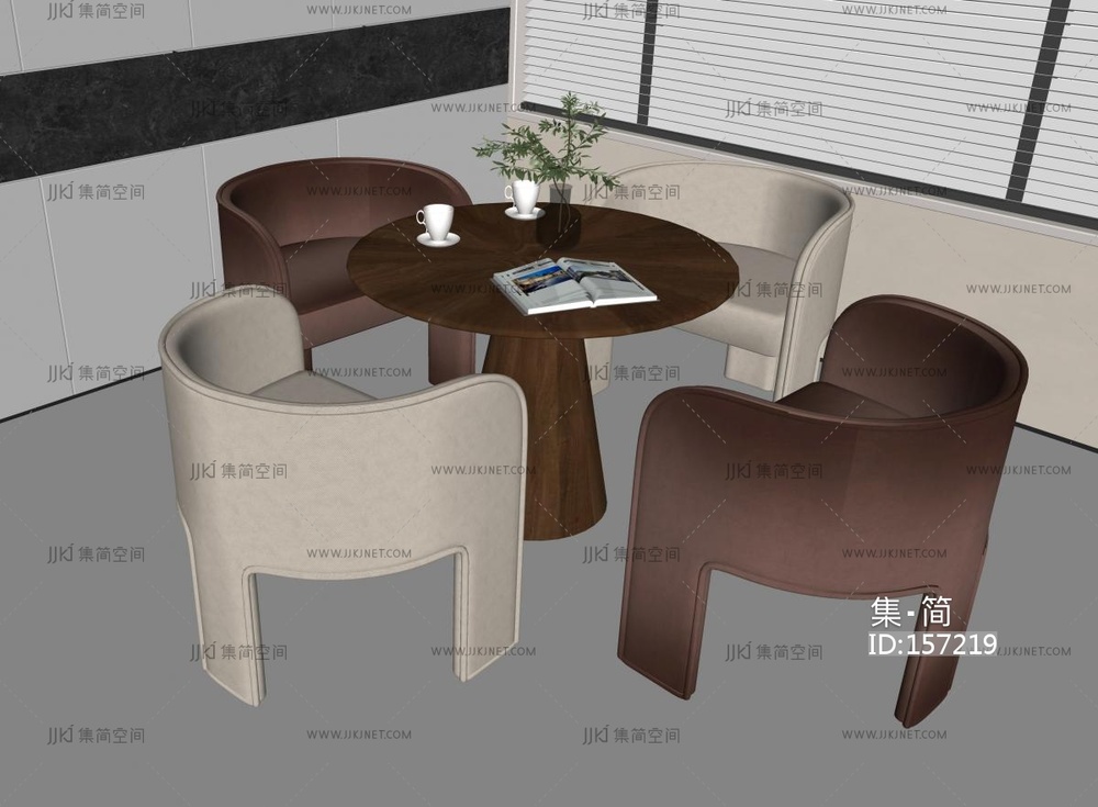 现代休闲桌椅 洽谈桌椅SU模型