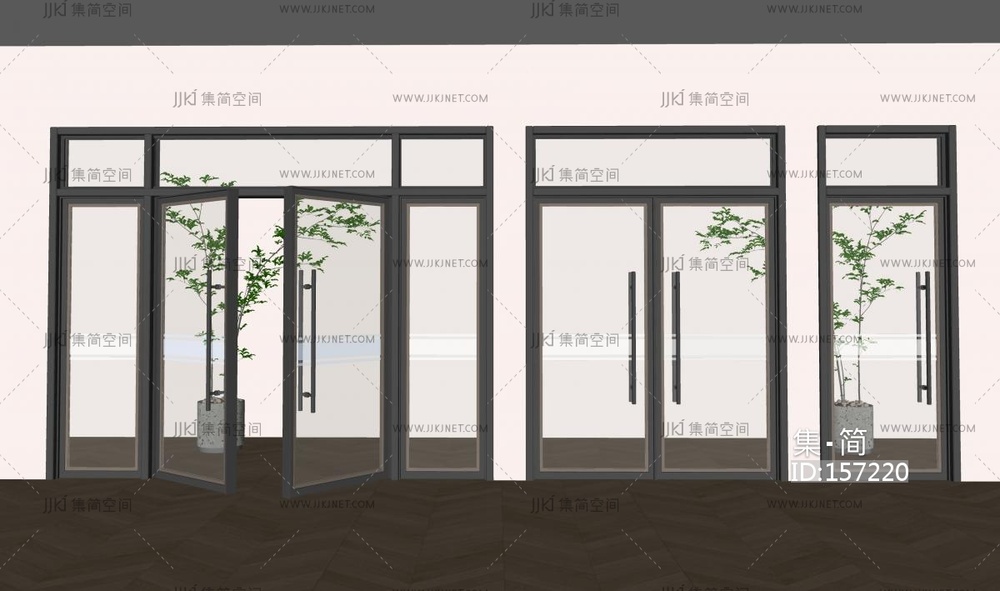 现代双开玻璃门 单开玻璃门SU模型