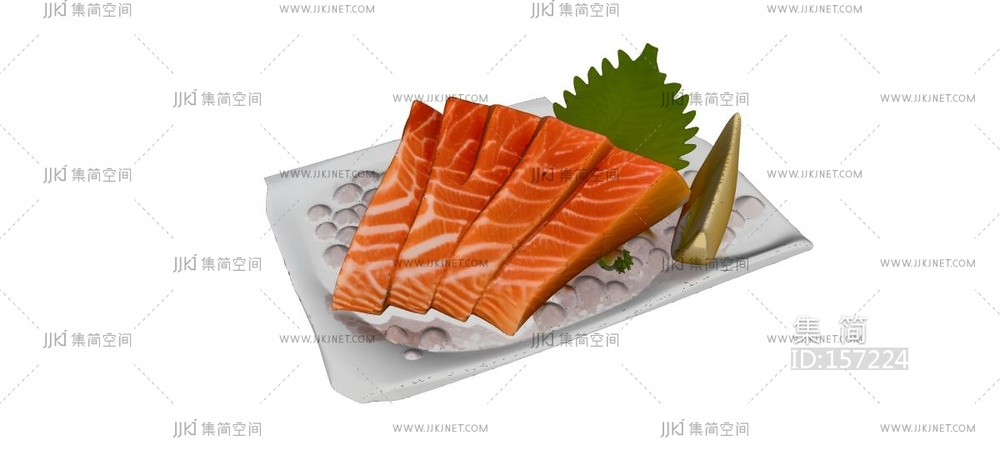 一盘三文鱼菜品 su草图模型