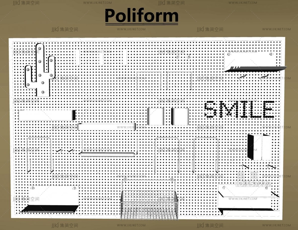 现代挂件  墙饰挂件 洞洞板 穿孔板 置物架_SU模型