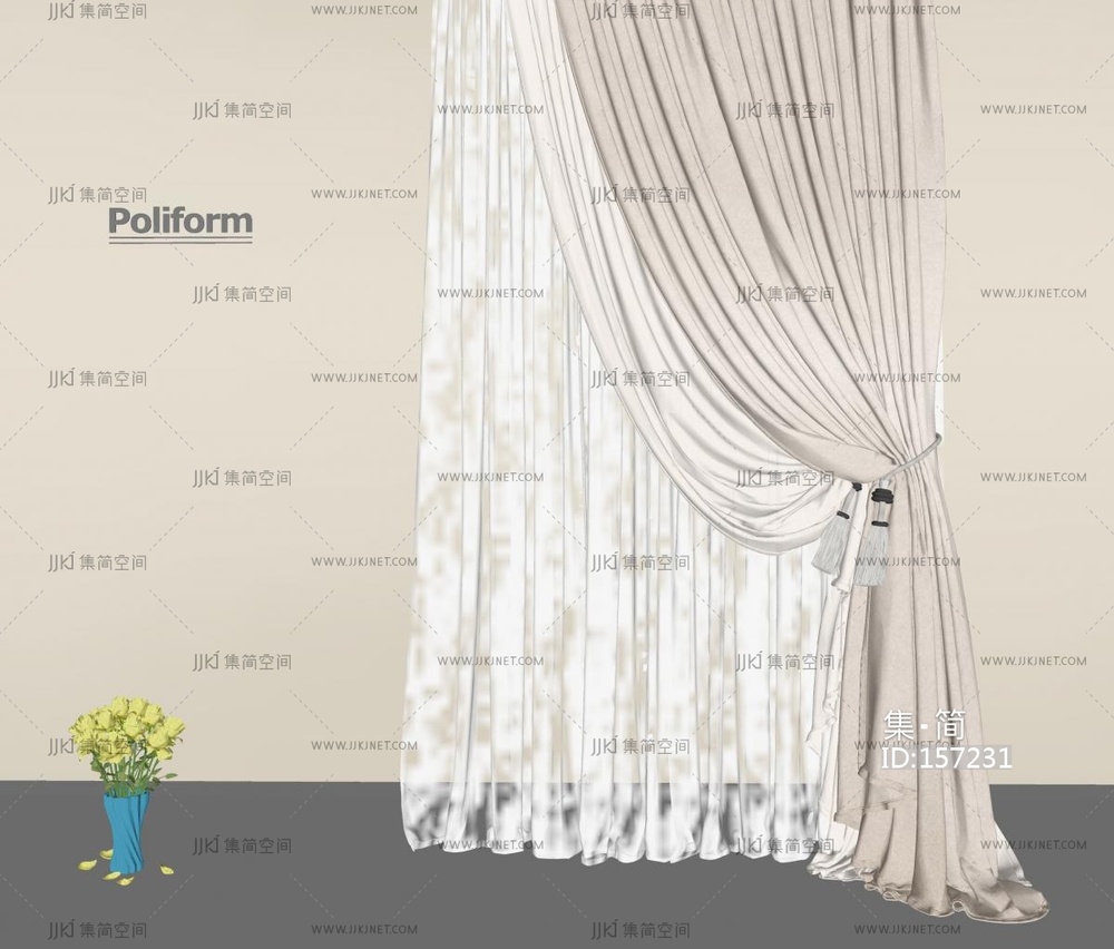 现代窗帘_纱帘_梦幻帘_布帘SU模型