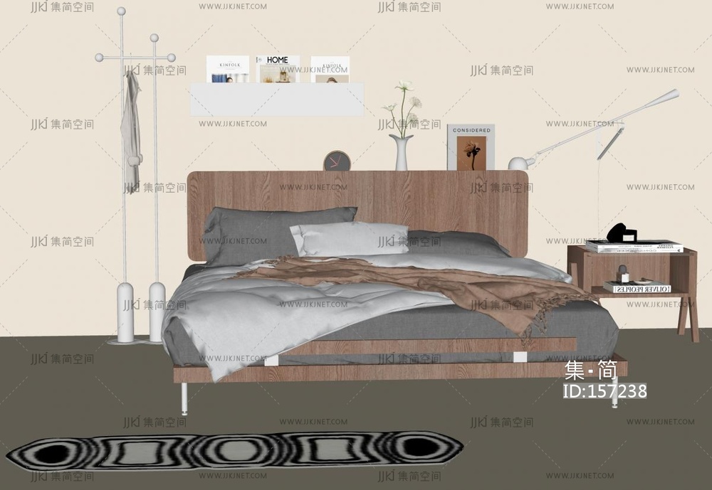 中古侘寂双人床SU模型