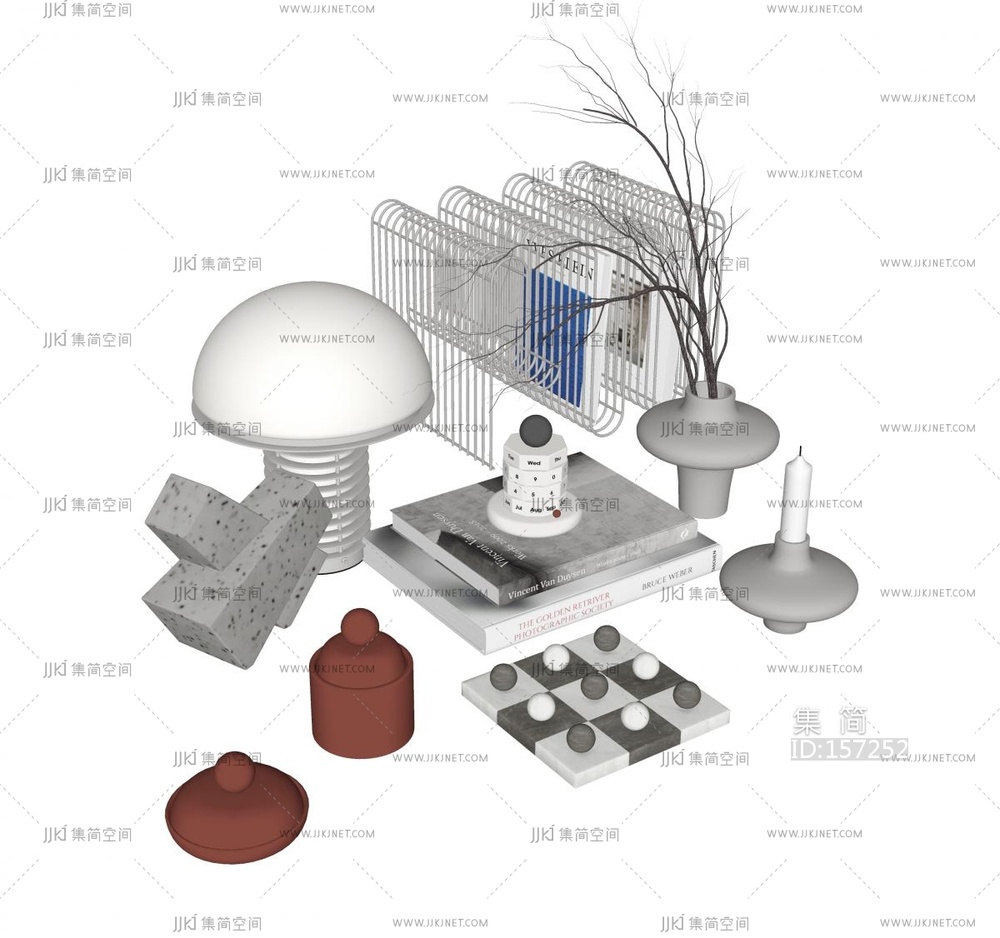 现代中古摆件组合 SU模型