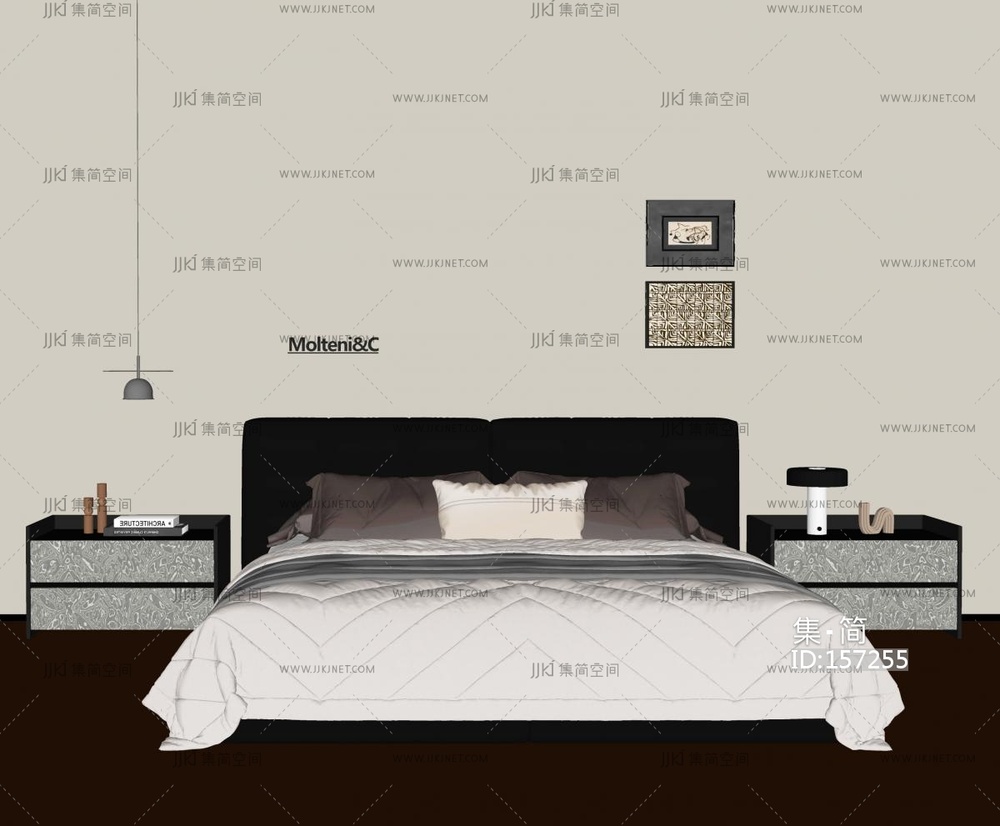 现代意式双人床 SU模型