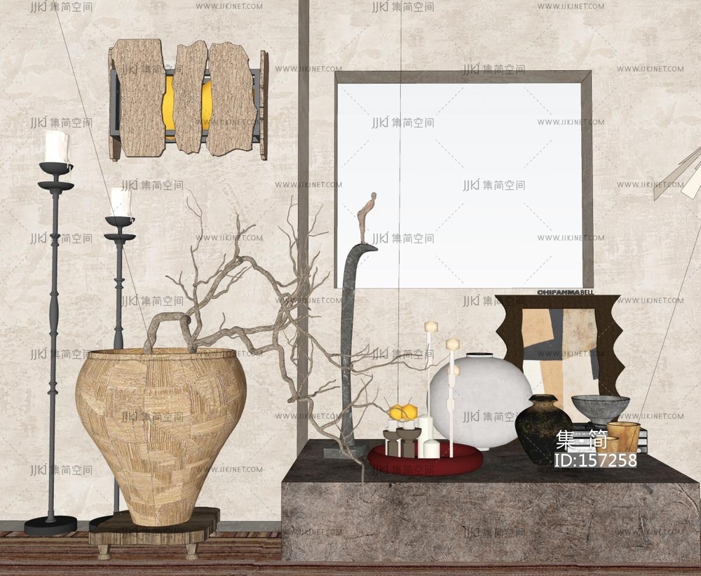 中古侘寂摆件组合SU模型