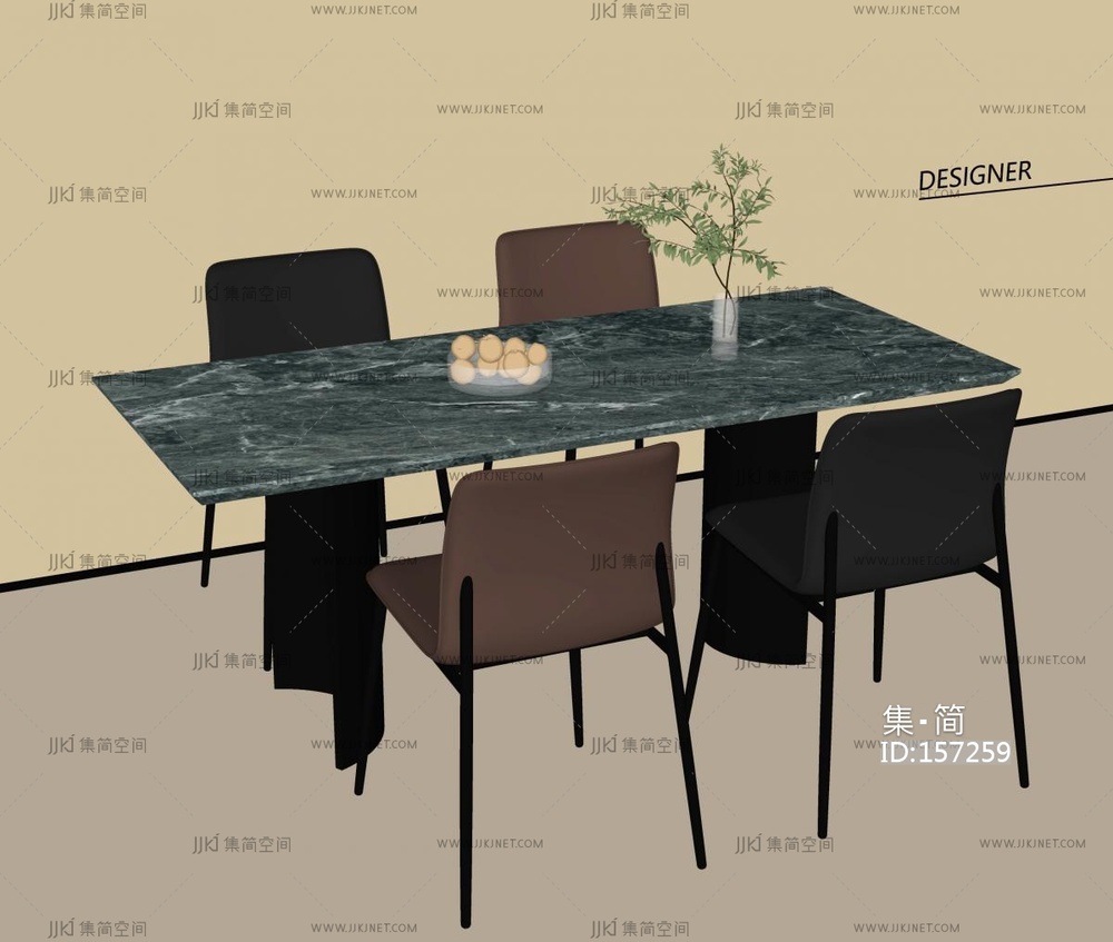  现代意式餐桌椅_SU模型