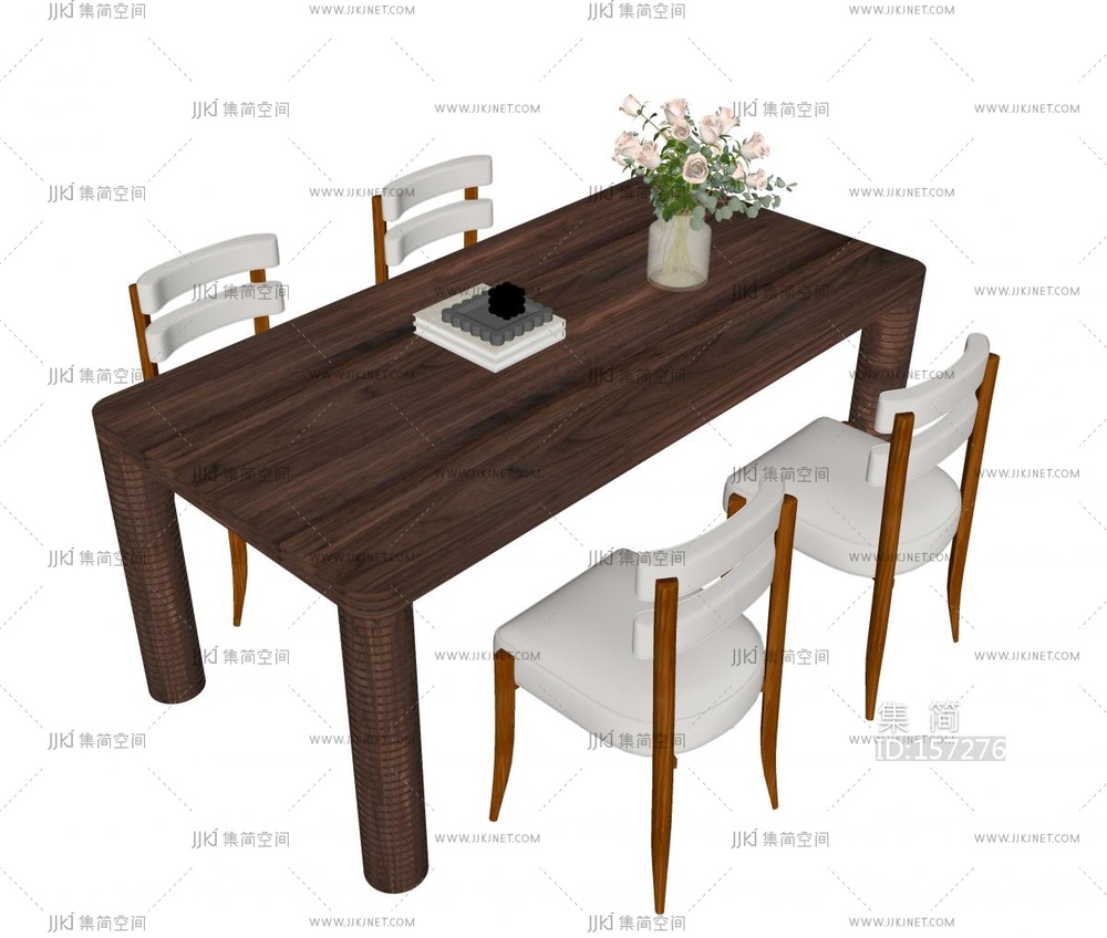 复古中古餐桌椅_四人餐桌椅SU模型
