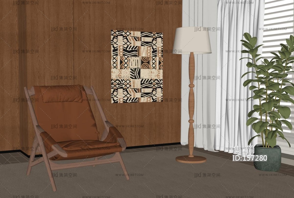 中古风休闲椅_落地灯SU模型