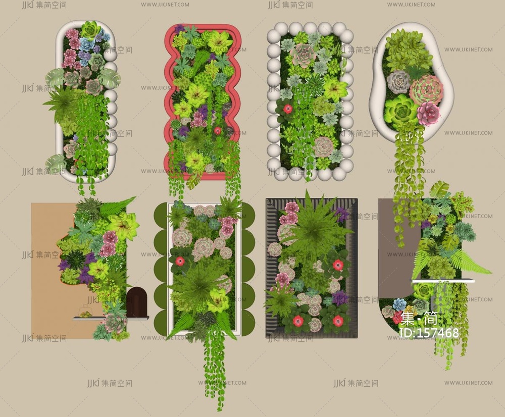 现代挂件 植物墙饰挂件 多肉植物墙 多肉挂件 绿植墙 墙饰SU模型