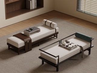 中古风床尾凳SU模型