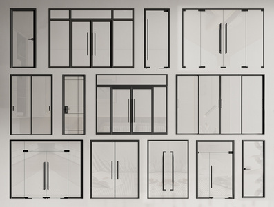 10-现代玻璃门组合_双开门_玻璃单开门_办公玻璃门_玻璃大门_玻璃推拉门_商业大门su模型