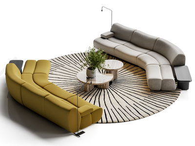 08-现代意式沙发组合_沙发茶几组合_竹节沙发_圆形地毯su模型