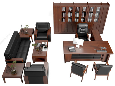 10-现代办公桌椅_办公桌椅_老板桌椅_班台班椅子_办公书柜文件柜_办公沙发国企政府党政机关办公家具su模型