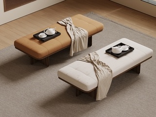 新中式沙发凳_新中式床尾凳_换鞋凳SU模型