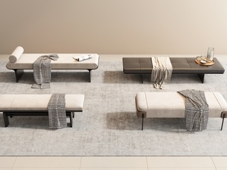 现代意式床尾凳_床尾凳组合_沙发凳_皮革床尾凳_布艺床尾凳_长条凳SU模型