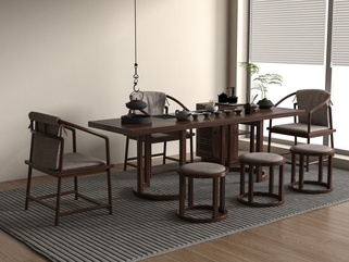 新中式禅意洽谈桌_新中式禅意洽谈桌_新中式茶桌椅组合SU模型