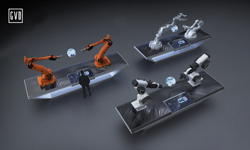 14-现代科技展厅_机械臂互动台_机械手操作台_人机交互互动科技_智能制造操作台su模型