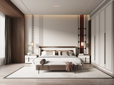 新中式，卧室3d模型下载