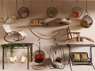 现代吊椅_木吊椅_藤编吊椅SU模型
