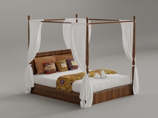 侘寂双人床_侘寂民俗双人床SU模型