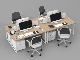 现代办公桌椅_现代简约办公桌_办公桌椅_电脑办公用品SU模型