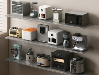 家用电器组合_家用电器组合_电饭煲_烤箱_微波炉_空气炸锅SU模型