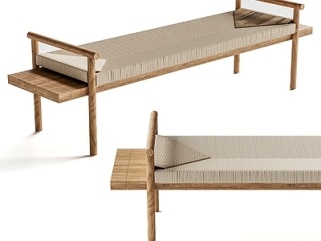 侘寂原木长条凳子_沙发长凳_新中式床尾凳_绳编长凳_绳编床尾凳SU模型