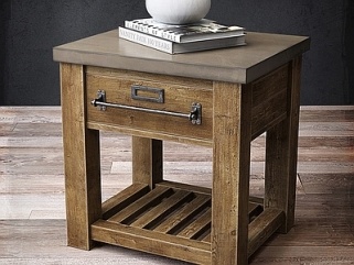 中古侘寂床头柜_方形床头柜_实木床头柜_民宿床头柜_床头柜摆件_抽屉式SU模型