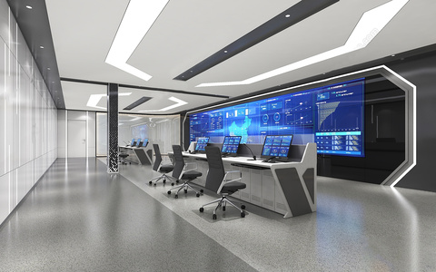 02-现代指挥调度中心,指挥中心监控室机房3D模型3d模型下载