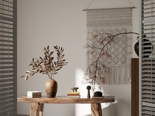 长条凳_诧寂风盆栽盆景_书籍摆件SU模型