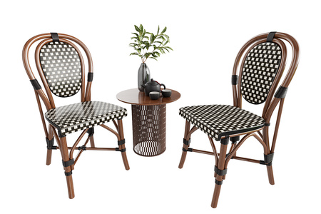 02侘寂风户外藤编休闲桌椅藤编休闲椅，花瓶茶壶玻璃花瓶3D模型