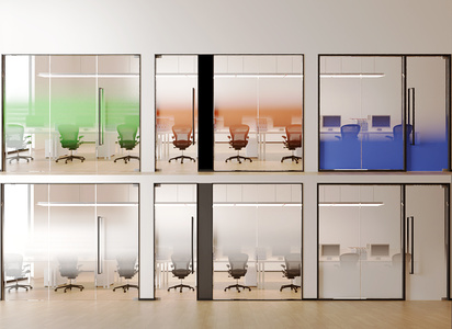 现代办公单开门_白色彩色渐变玻璃