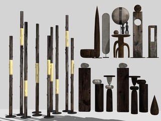 现代工业其他灯具_艺术装饰灯组合_实木装饰灯_船木灯组合SU模型