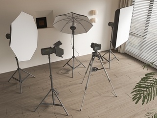 现代摄影棚补光灯,摄影器材组合SU模型