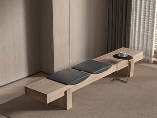 中古原木长条凳子SU模型