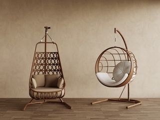 中古摇椅_中古风秋千椅SU模型