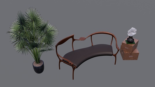 异形 实木沙发 植物组合