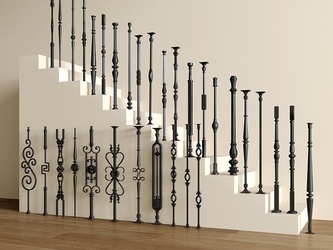 法式扶手_铁艺楼梯栏杆组合SU模型