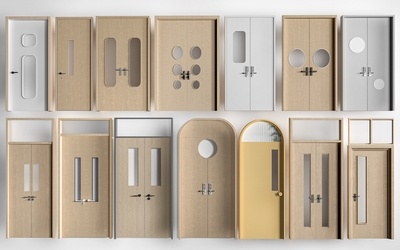 现代学校门_观察门_单开门_双开门SU模型