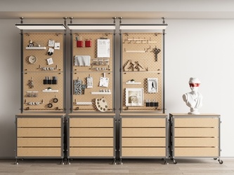 现代置物架_铝型材置物架_洞洞板_装饰架_货架_光轴SU模型