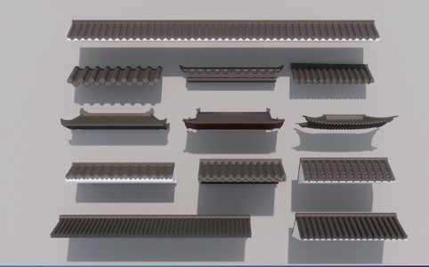 新中式屋檐瓦片屋顶SU模型