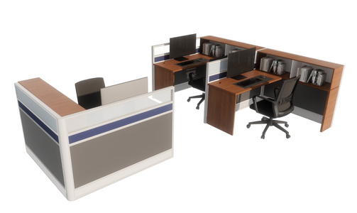 员工工位L形状工工位办公椅电脑显示器键盘su模型