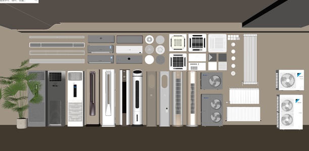 现代空调组合,空调外机_暖气片SU模型