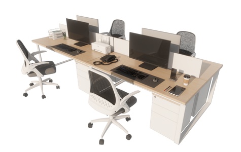 现代简约办公桌_办公桌椅_职员工位区SU模型