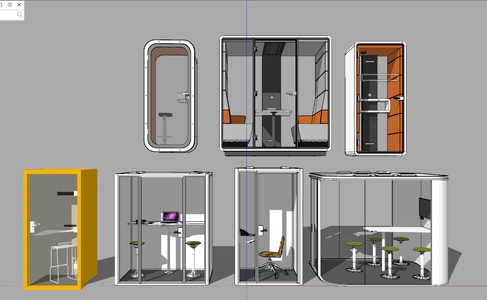 现代办公区_洽谈区_卡座SU模型