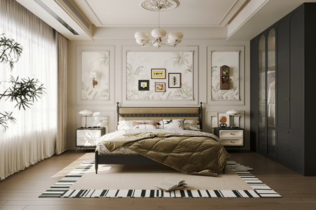 6法式中古家居卧室_主卧_飘窗卧室_高级灰卧室3D模型cr