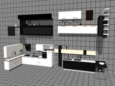 现代风格厨房用品厨房橱柜组合 su草图模型