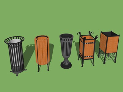 现代风格户外景观垃圾桶 su草图模型